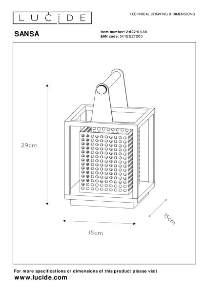 Lucide SANSA - Tafellamp - 1xE27 - Zwart - technisch